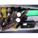 A COLLECTION OF WRISTWATCHES, PENS, PROPELLING PENCILS, PENKNIVES AND A CASED PAIR OF GOERZ OPERA