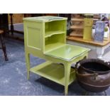 A MATCHED PAIR OF CONTINENTAL PAINTED BEDSIDE TABLES.