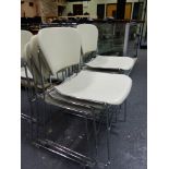 A SET OF 25 CHARLES PERRY DESIGN- KI PERRY, RETRO STYLE CHROME FRAME STACKING CHAIRS TOGETHER WITH A