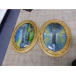 TWO UNUSUAL VINTAGE REVERSE GLASS PICTURES, THE PALACE OF VERSAILLES TOGETHER WITH A CANADIAN