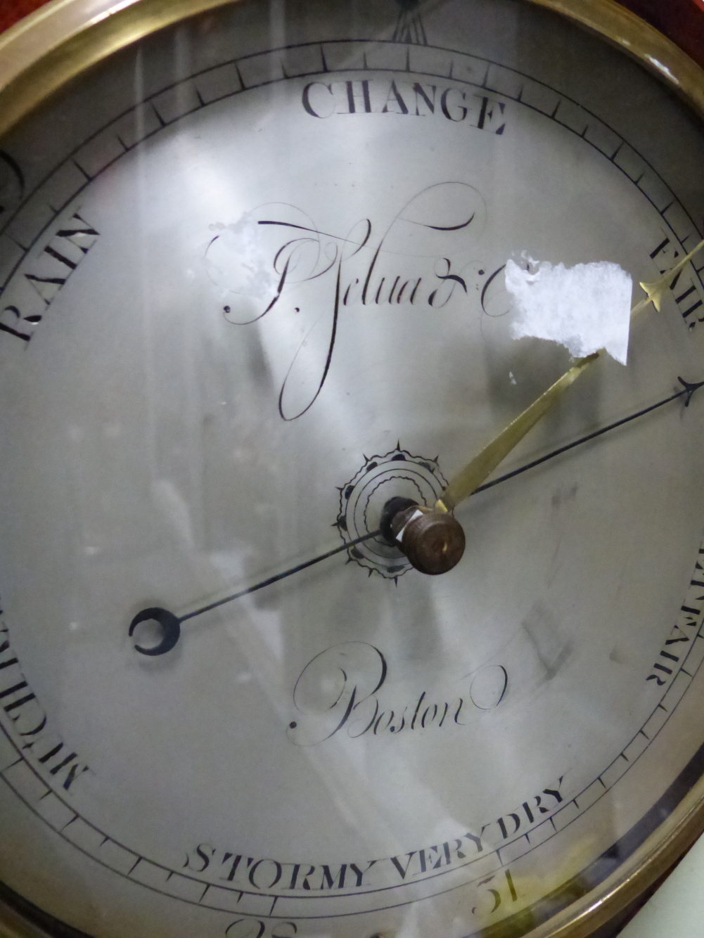 A REGENCY MAHOGANY AND INLAID BAROMETER WITH SILVERED DIAL SIGNED J.SELVA & Co, BOSTON. - Image 6 of 6