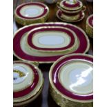 AN AYNSLEY PART DINNER SERVICE COMPRISING TWO TUREENS, TEN DINNER PLATES, TEN SOUP CUPS AND SAUCERS,