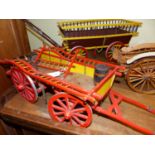 A SCRATCH BUILT MODEL DRAY CART, A HAY WAGON AND A MARKET TRAP. (3)