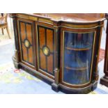 AN IMPRESSIVE EXHIBITION QUALITY VICTORIAN INLAID BURL AND EBONISED D-FORM CREDENZA CABINET,