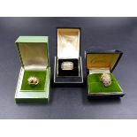 THREE 14K STAMPED MULTI DIAMOND IRREGULAR CLUSTER STYLE LADIES RINGS. FINGER SIZES L1/2-M. GROSS