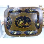 A FINE EARLY 19th.C.HAND PAINTED PAPIER MACHE TRAY. 35 x 27cms.