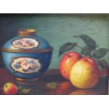 A E SAMSON. STILL LIFE, SEVRES PORCELAIN, SIGNED OIL ON CANVAS, FRAMED. 22 x 27cms.