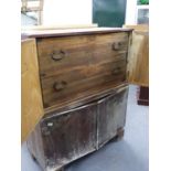 AN UNUSUAL 19th.C.MAHOGANY TWO PART CAMPAIGN CHEST, EACH SECTION WITH PANEL DOORS ENCLOSING TEAK