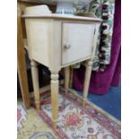 A VICTORIAN PINE GALLERY TOP BEDSIDE CABINET. W.43 x H.76 x D.33cms.