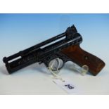 WEBLEY MK1 AIR PISTOL 0.177 SERIAL No.510802 ENGRAVED BY DON BLOCKSIDGE IN WOODEN BOX.