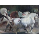 AFTER ROSA BONHEUR. A 19th.C.PAINTING OF THE HORSE FAIR, OIL ON CANVAS. 86 x 183cms.