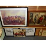A COLLECTION OF FIVE PICTURES OF MILITARY INTEREST, A VINTAGE PEARS PRINT, A CHIP OFF THE OLD BLOCK,
