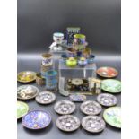 A COLLECTION OF CHINESE CLOISONNE TO INCLUDE NAPKIN RINGS, SMALL DISHES, MATCH BOX SLEEVES, AN EGG