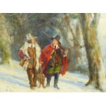 FRANK MOSS BENNETT. (1874-1953) ARR. THE SPORTSMEN'S RETURN, SIGNED AND DATED 1923, OIL ON CANVAS.