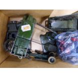 A SMALL COLLECTION OF DINKY MILITARY VEHICLES, TWO BRITAIN'S HOWITZERS, SOLDIERS,ETC. (QTY)