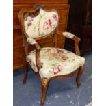 A PAIR OF FRENCH CARVED WALNUT LOUIS XV STYLE LATE 19th/EARLY 20th.C.ARMCHAIRS.