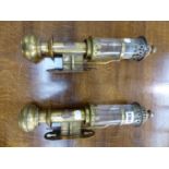 A PAIR OF BRASS WALL FITTING CANDLE LAMPS, EACH WITH GWR PLAQUE. (2)