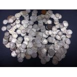 COINS. A LARGE QTY OF VICTORIAN THREE PENCE SILVER COINS. (OVER 200)