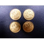 COINS. FOUR GOLD HALF SOVEREIGNS, TWO 1914, 1902, 1912. (4)