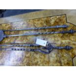 A SET OF THREE GEO.III. STEEL FIRE IRONS WITH BARLEY TWIST SHAFTS, THE POKER L.64cms.