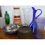 A GROUP OF MID CENTURY AND OTHER GLASS AND CERAMIC VASES TO INCLUDE LLADRO, KROSNO, DARTINGTON,