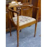 AN EDWARDIAN INLAID ART NOUVEAU SALON ARMCHAIR.