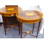 A PAIR OF BRIGHTS OF NETTLEBED BESPOKE OVAL OCCASIONAL TABLES WITH ROSEWOOD AND BOXWOOD INLAID TOPS.