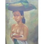 20th.C.SOUTH EAST ASIAN SCHOOL. A PORTRAIT OF A YOUNG LADY, OIL ON CANVAS. 91 x 81cms.