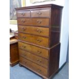 A LATE GEORGIAN MAHOGANY TALLBOY CHEST ON CHEST WITH TWO SHORT OVER SIX LONG GRADUATED DRAWERS ON