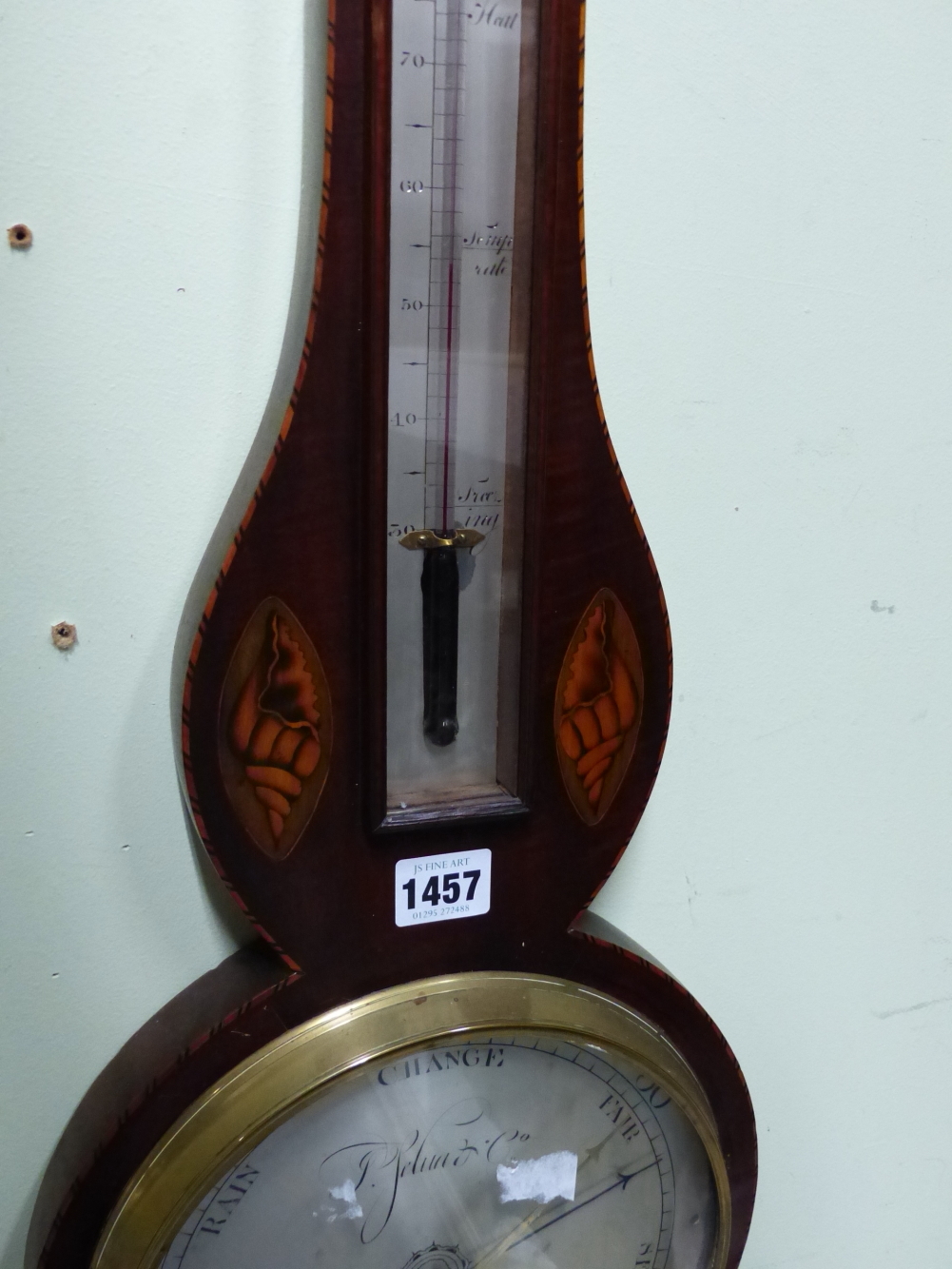 A REGENCY MAHOGANY AND INLAID BAROMETER WITH SILVERED DIAL SIGNED J.SELVA & Co, BOSTON. - Image 5 of 6