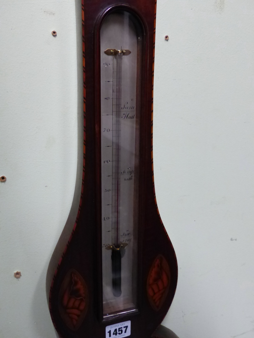 A REGENCY MAHOGANY AND INLAID BAROMETER WITH SILVERED DIAL SIGNED J.SELVA & Co, BOSTON. - Image 4 of 6