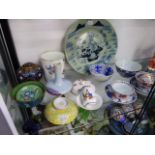 CHINESE PORCELAINS, CLOISONNE, A LAPIS LAZULI FROG, A SEVRES MUG AND TWO JAPANESE WARES, TEA BOWLS,