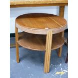 AN ART DECO STYLE OAK CIRCULAR TWO TIER COFFEE TABLE AND A SIMILAR SMALLER EXAMPLE, LARGEST Dia.