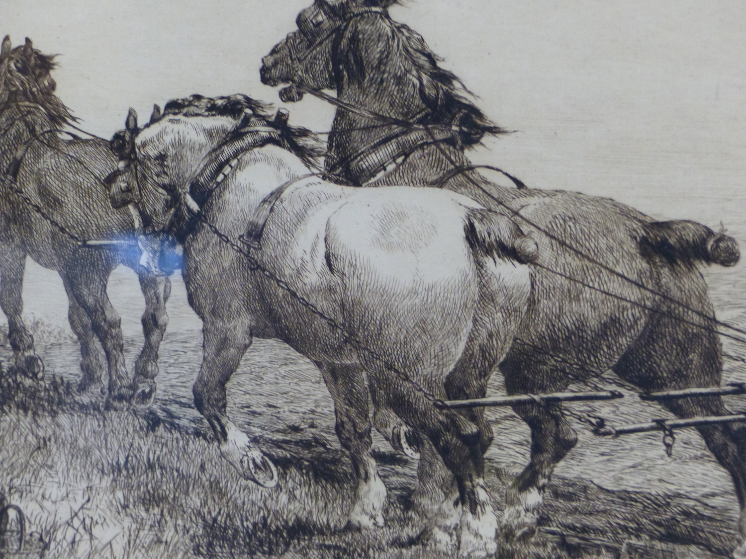 AFTER THOMAS BLINKS. (1860-1912) PLOUGH HORSES, PENCIL SIGNED PRINT, IMAGE SIZE. 22.5 x 33cms. - Image 3 of 4