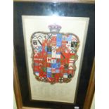 18th.C.ENGLISH SCHOOL. THREE HAND COLOURED FAMILY ARMORIAL CRESTS. 43 x 24cms. (3)