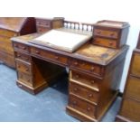 A VICTORIAN MAHOGANY DICKENS DESK. W.137 x D.76 x H.104cms.