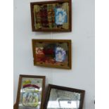 FOUR SMALL VINTAGE ADVERTISING MIRRORS AND A FRAMED SUNBEAM TALBOT ADVERT.
