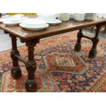 A 19th.C.MAHOGANY CENTRE TABLE IN THE PUGINESQUE GOTHIC REVIVAL STYLE. 183 x 76 x H.77cms.