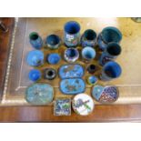 A COLLECTION OF ORIENTAL CLOISONNE, MOST WITH BLUE GROUND TO INCLUDE VARIOUS SPILL VASES, SMALL