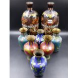 FOUR PAIRS OF CLOISONNE VASES, THE TALLEST H.31cms.