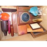 A LEATHER GENTLEMAN'S DRESSING CASE , LEATHER DESK SETS, FRAMES, CIGAR CASES AND OTHER LEATHER