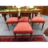 A SET OF FOUR LATE VICTORIAN ROSEWOOD AND INLAID SALON SIDE CHAIRS.
