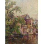 EARLY 20th.C.ENGLISH SCHOOL. THE MILL POND, SIGNED INDISTINCTLY WATERCOLOUR. 34 x 30cms.