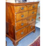 AN 18th.C.AND LATER WALNUT AND INLAID COTTAGE CHEST OF FOUR GRADUATED DRAWERS ON BRACKET FEET. W.