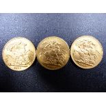 THREE GOLD FULL SOVEREIGNS, 2 x 1912 and 1913. (3)