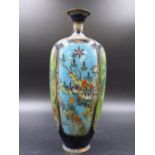 A JAPANESE CLOISONNE VASE, THE FLATTENED OVOID BODY OF QUATREFOIL SECTION, THE GREY, GREEN AND