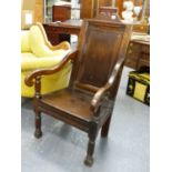 AN 18th.C.AND LATER OAK WAINSCOT CHAIR.