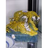 AN ART POTTERY FIGURE GROUP OF A FAMILY OF TIGERS, SIGNED TO BASE STELLA R.CROFTS. W.22cms.