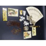 A COLLECTION OF IVORY, BONE AND MOTHER OF PEARL TO INCLUDE FOUR PERSIAN MINIATURES, A BONE FAN, FOUR