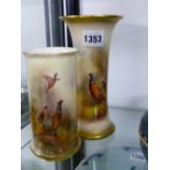 A ROYAL WORCESTER WAISTED CYLINDRICAL VASE, DATE CODE FOR 1925/30 PAINTED BY JAMES STINTON WITH A